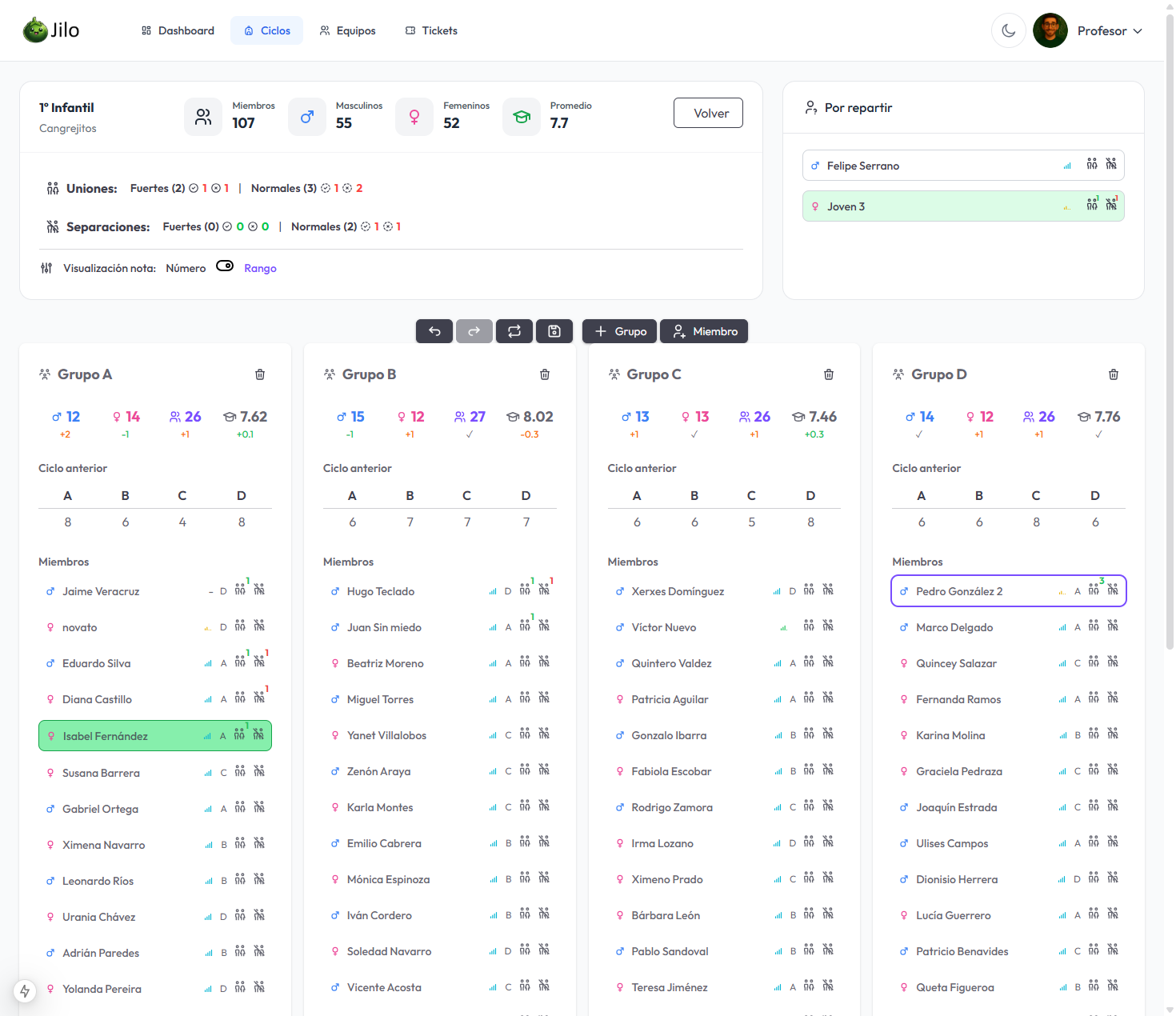 Reparto equitativo de alumnos